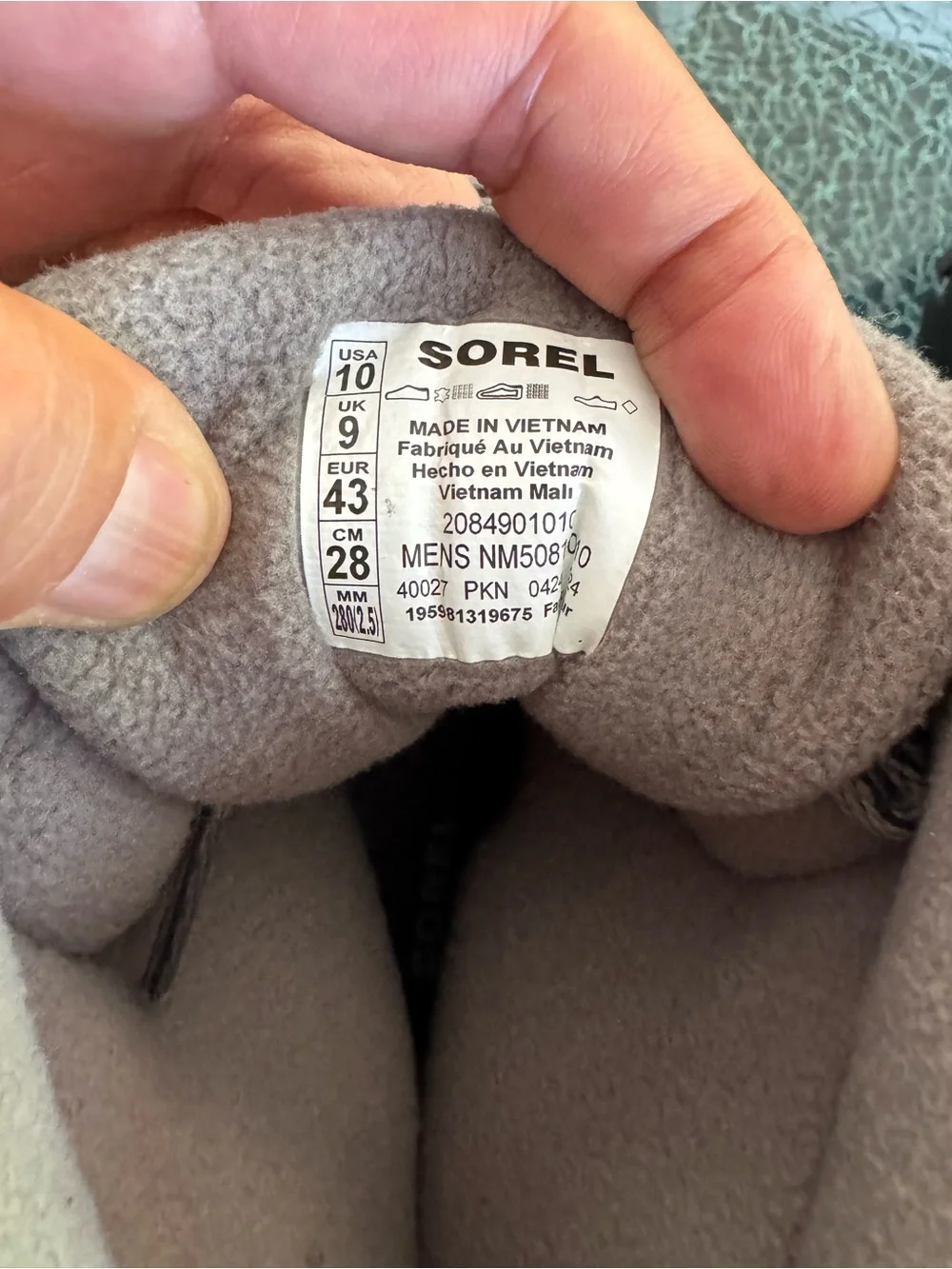Sorel Men's Boots Gray Interior Label USA 10